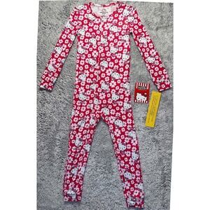 Hello Kitty Sanrio Girls 5T Viscose Zip Sleeper Red Floral Snug Fit Pajamas‎ NWT
